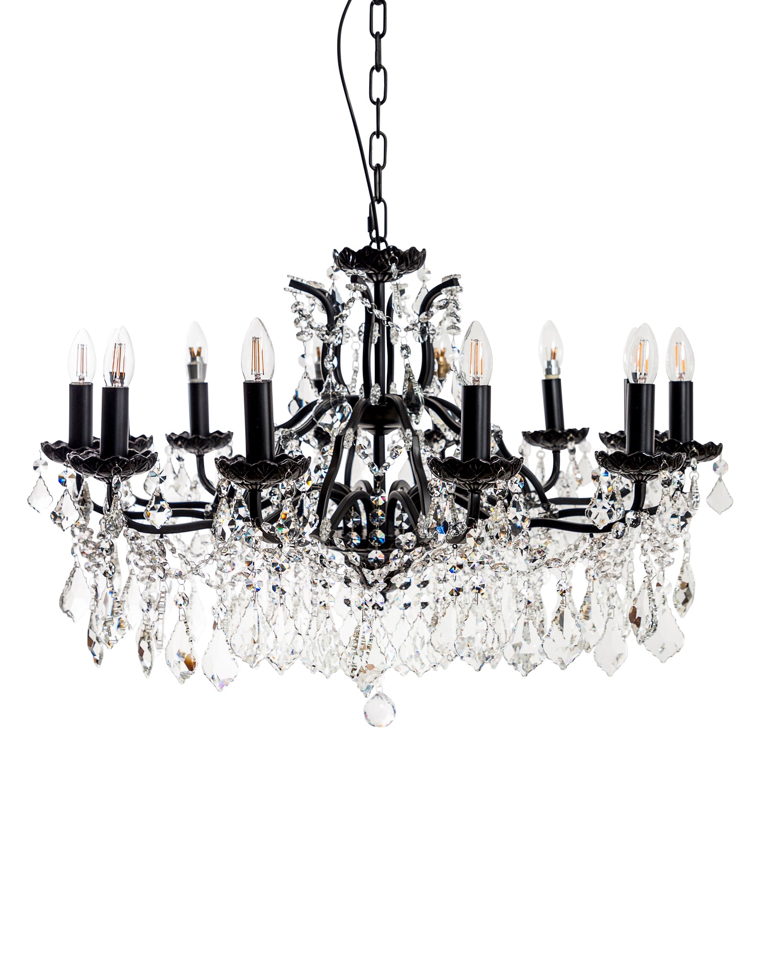 12 Branch Matt Black Shallow Chandelier