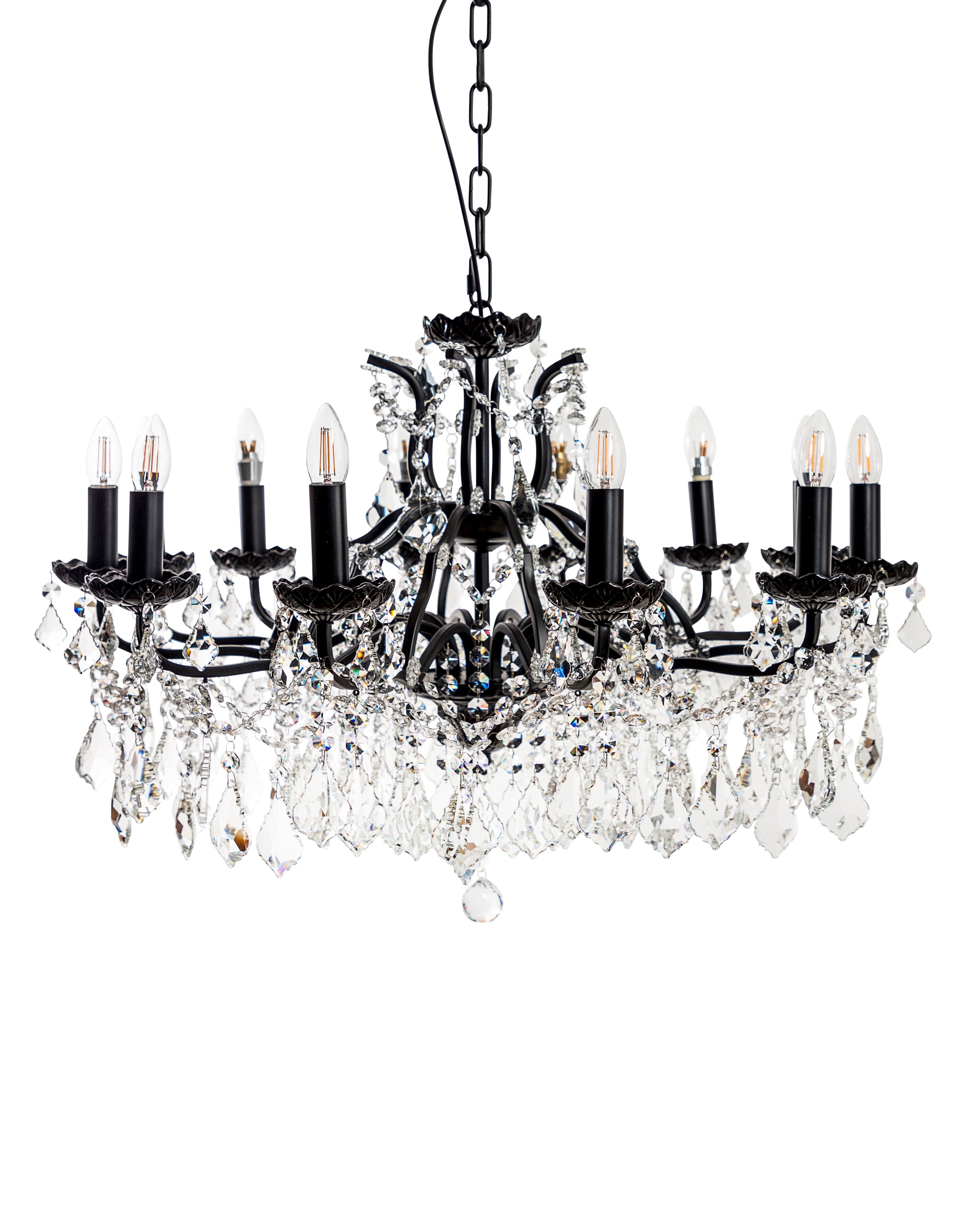 12 Branch Matt Black Shallow Chandelier