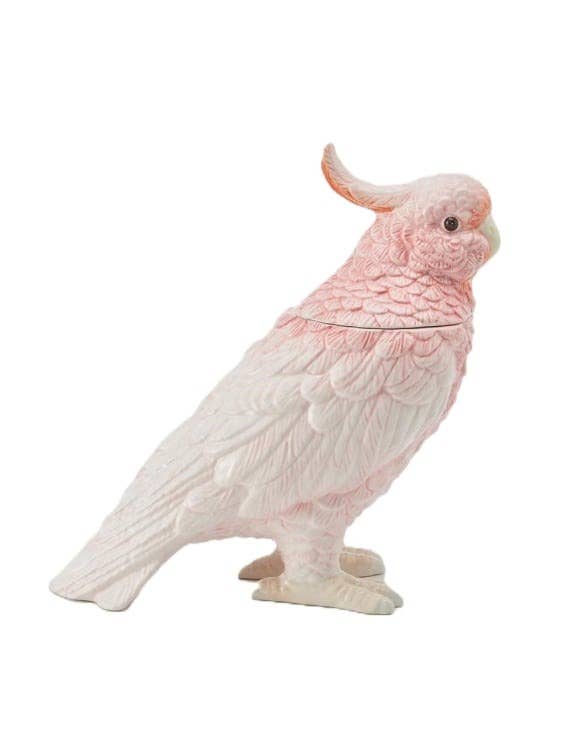 Pink &amp; White Ceramic Parrot Storage Jar/Vase