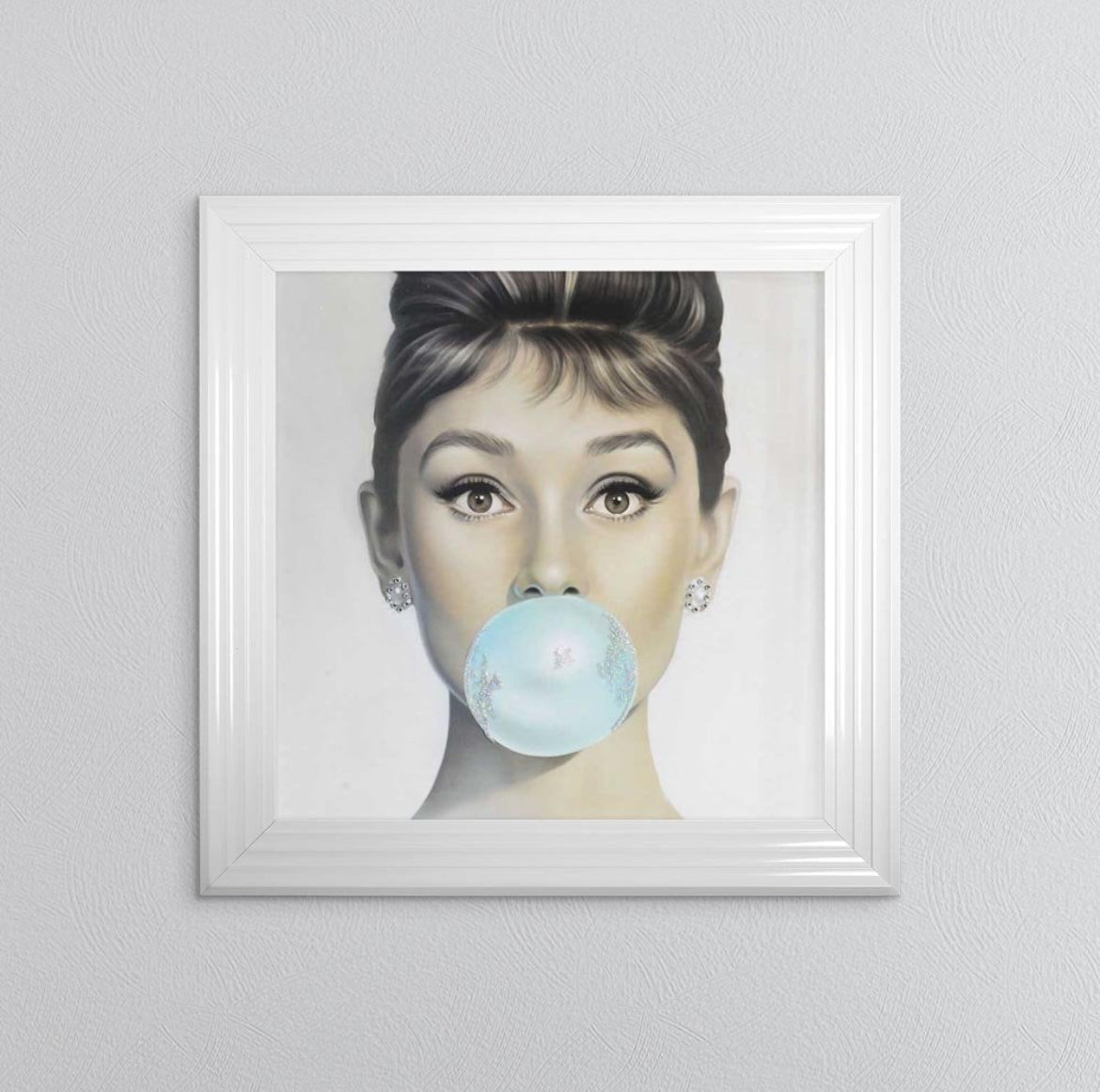 Audrey Hepburn Blowing Gum Framed Wall Art