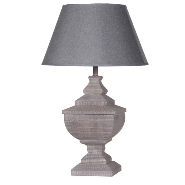 Block Table Lamp With Grey Shade